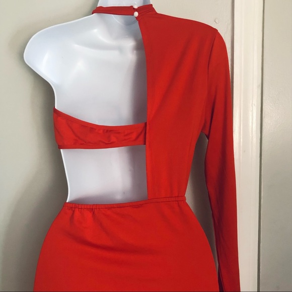 Red Half long Sleeve Mini Dress - Picture 3 of 5